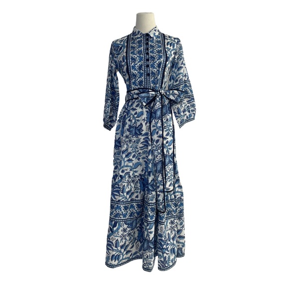 Elegant Blue Floral Midi Dress - Picture 4 of 5